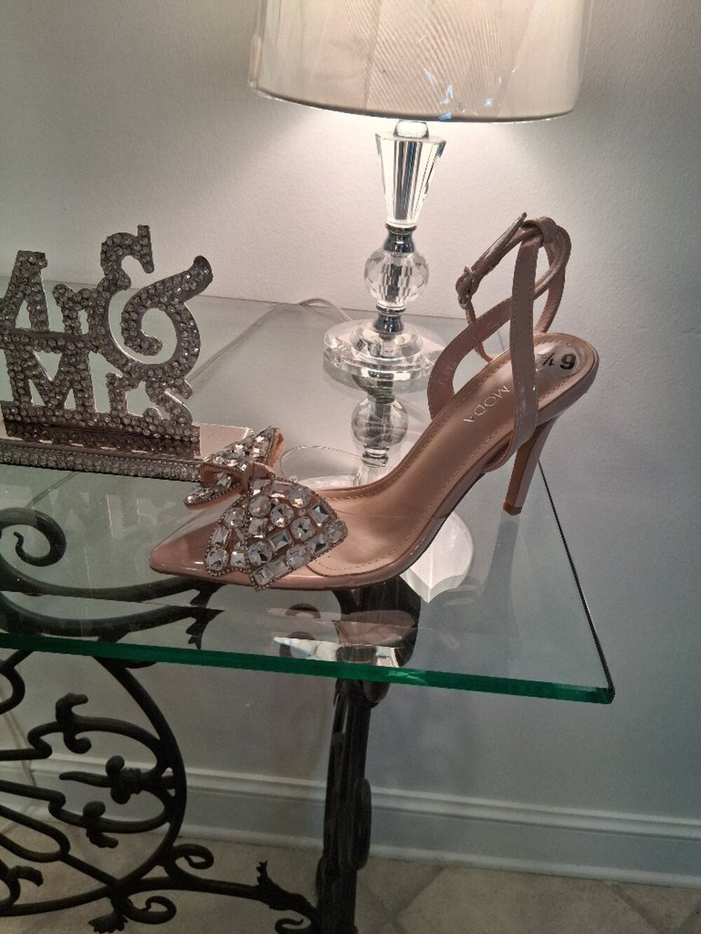 Clear Colored Ankle Strap Heel / w Crystal  Bo
